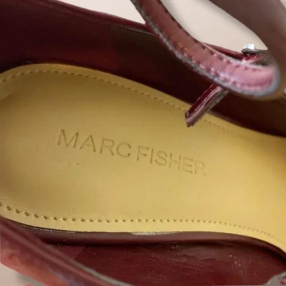 MARC FISHER Burgundy Patent Leather Strappy Pointed Toe Heels Ankle Strap Size 8 - Picture 10 of 13